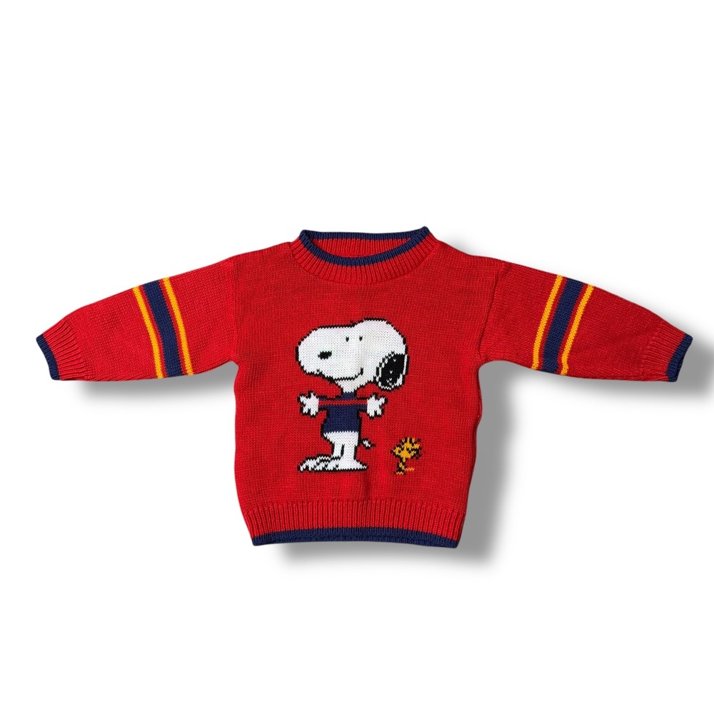 Vintage Peanuts Snoopy Woodstock Knit Sweater Red 12 Months Made in USA #309A